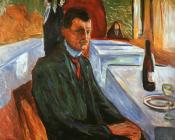 爱德华 蒙克 : Self-Portrait with a Wine Bottle